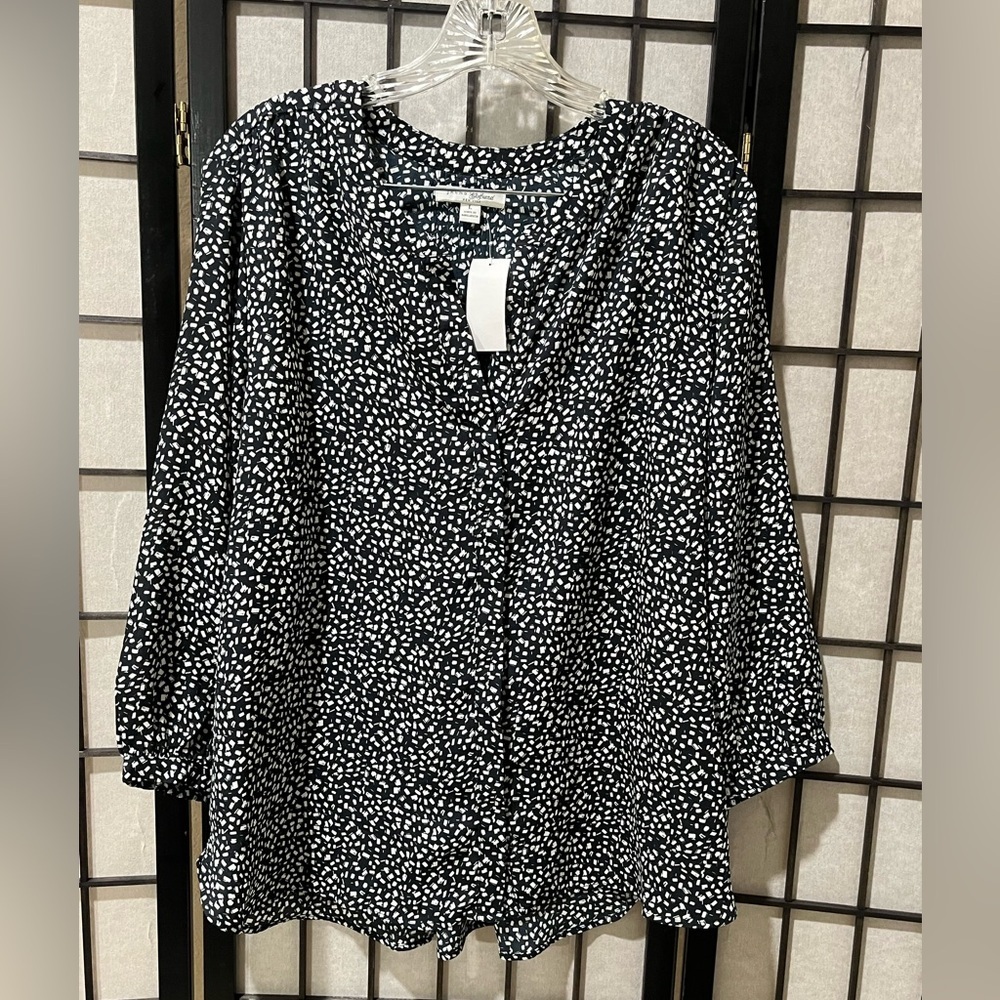 JACHS Girlfriend Black & White Abstract Print Top WOMENS SIZE L